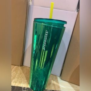 Starbucks venti mirrored green cup with straw